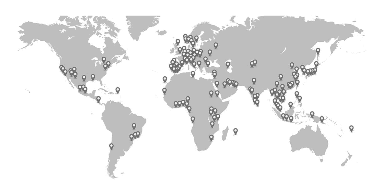 世界地图:参加ISA测试的学校遍布各大洲