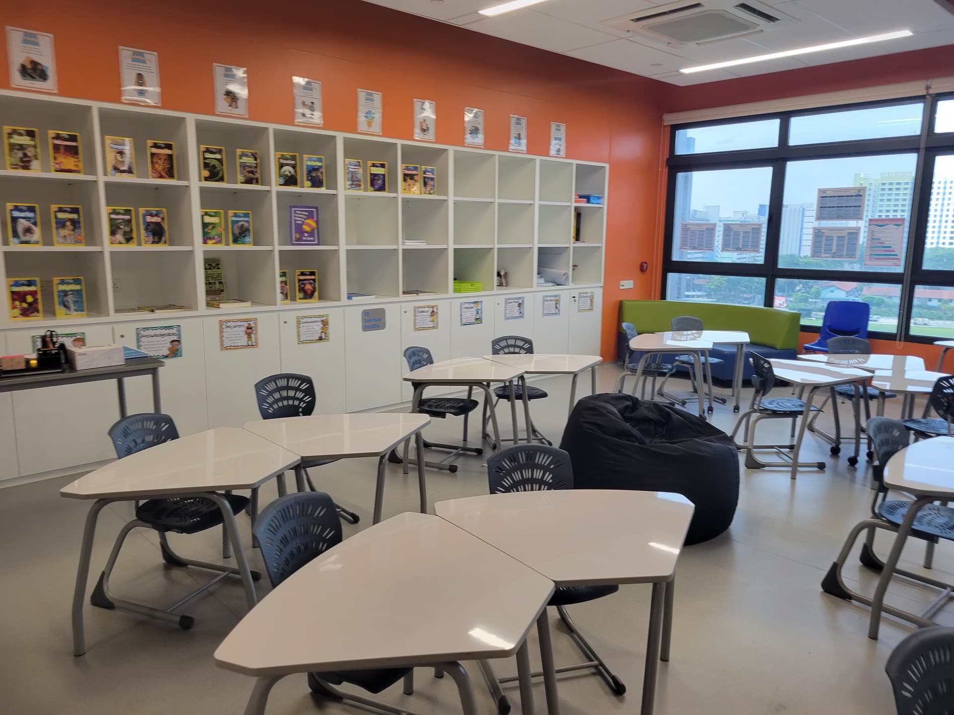 Nexus FES classroom with leveled readers and collaborative learning spaces